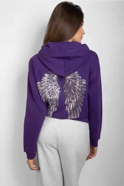 Leisure Spring and Autumn Sweater Wing Print and Hot Rhinestone Two Styles Women's Long-sleeved Pullover Hoodie