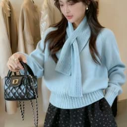 Korean Solid Color Warm Women's Sweater with Scarf Autumn Winter Soft Comfort Pullover Female Lazy Style Round Neck Knitwear