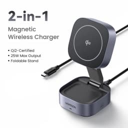 UGREEN Qi2/Qi Magnetic Wireless Charger Stand 15W 2-in-1 Charging Stand For iPhone 16 17 Pro Max/AirPods Fast Charging