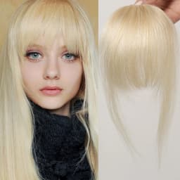 100% Human Hair Bangs Blonde Brown Wispy Bang Hair Clip in Bangs Fringe with Temples Hairpiece for Women Clip on Air Bang 4.5in
