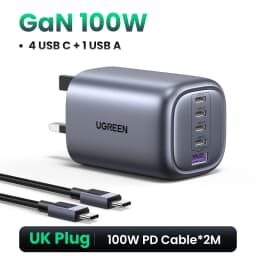 UGREEN 100W GaN Charger 5 Ports USB C Charger QC4.0 3.0 PPS For Macbook Air Laptop Tablet PDFast Charger For iPhone 18 17 16 Pro