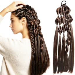 Synthetic 24-inch bubble lantern braided ponytail hair extension light golden Ombre with silver glitter wire women's daily
