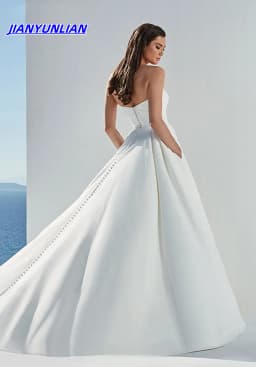 Customized Wedding Dress A-Line Satin Elegant Boat Neck Neckline Straopless Chapel Train With For Party Plus Sizes Bride Gown