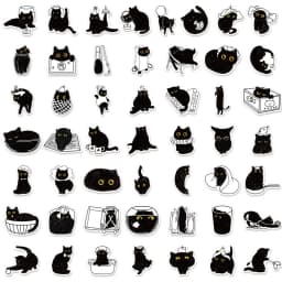 50PCS Lucky Black Cat Log Stickers Decoration DIY Handaccount Phone Case Notebook Skateboard Waterproof Stickers