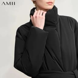 Amii Down Coats 2025 Winter New Solid Color Loose Long Women's Outerwear With Belt High Neck Thicken Warm Down Jacket 12544184