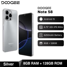 Global Version DOOGEE Note 58 8GB RAM 128GB ROM 6.75" HD+ 90Hz IPS Screen 6250mAh Large battery NFC Android 15 Smartphone