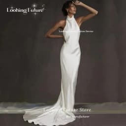 Customized Elegant Simple Mermaid White Wedding Dresses Sexy Backless Bridal Halter Sleeveless Gown Vestido Elegant Floor-Length