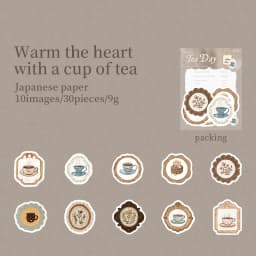 30 Sheets/Bag Japanese Tea House Retro Theme Washi Paper Sticker Pack for DIY Craft, Scrapbook Material, Birthday Gift
