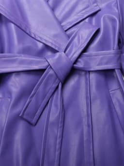 Mauroicardi Spring Long Waterproof Soft Purple Pu Leather Trench Coat for Women Sashes Luxury Elegant Leather Overcoat 2025