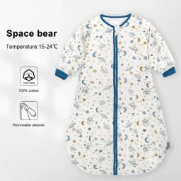 Sleeping Bag For Babies 0-24Months Soft Cotton Gauze Breathable 3-Ways Zipper Puppy Dog Baby Sleeping Bag With Removable Sleeves