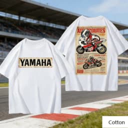 2026 YAMAHA White Oversized Retro Racing Print Cotton T-Shirt Unisex Breathable Biker Street Top