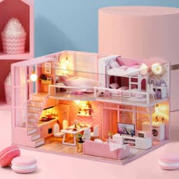 3D Wooden Mini Doll House Assembly Building With Furniture Kit DIY Handmade Duplex Apartment Production Toys Birthday Gifts