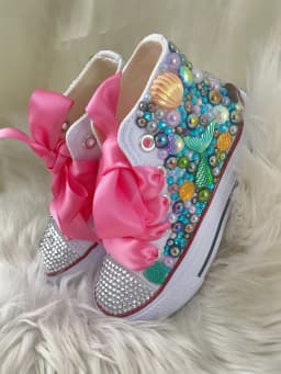 Dollbling Shell Simulation DIY Bling Handmade Shoes Canvas Mermaid Theme Kids High Top Pearls Sneakers Under the Sea Shoes