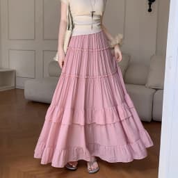 White Tiered Ruffle Hem Skirt 2025 - High Waist Flowy A-Line Maxi Skirt, Summer Chiffon Layered Skirt with Pleats