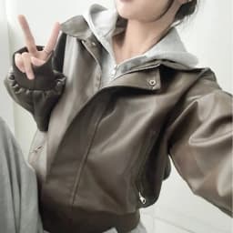 Women's Casual Chic Loose Patchwork Hoodie Jacket Autumn Winter Leather Coat Top Long Sleeve Short Length Other Material 100%
