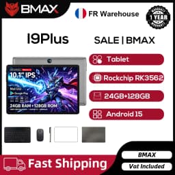 BMAX I9 Plus Tablet 10.1'' 1280*800 IPS 24(4+20)GB RAM 128GB ROM 6000mAh Type-C Rockchip RK3562 2-Core Android 15 Tablets WIFI 6 Bluetooth 5.4 Camera