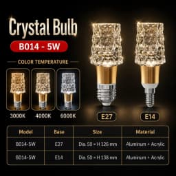E27/E14 Acrylic Crystal Decorative LED Bulb High CRI Ra97+ 3000K 4000K 6000K for Corridor Balcony Study Cabinet Indoor Lighting