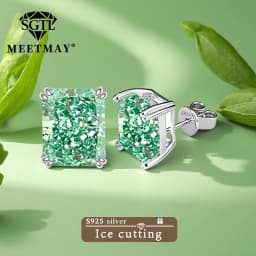 Bocarman Ice Cut Zircon Stud Earrings S925 Silver Paraiba Tanzanite Blue Mint Green Rectangular Multicolor Women Fine Jewelry