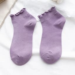 Cotton Women's Socks Frilly Ruffle Socks Spring Summer Casual Ankle Short Boat Socks Loose Knitting Solid Color Mid Tube Sock