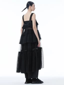 [EAM] Women Black Mesh Perspective Big Size Strap Dress New Square Collar Sleeveless Fashion Tide Spring Summer 2026 1DJ1242