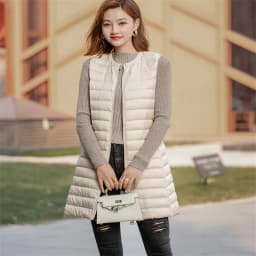 2022 Autumn Winter Ultra Light White Duck Down Vest Jacket Women O Neck Long Waistcoat Coat Female Sleeveless Outwear Parkas