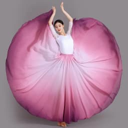 Women's 360-720 Degrees Big-hem Dance Skirts Gradient Color Chiffon Maxi Skirts Elastic-waist Elegant Square Dance A-line Skirts