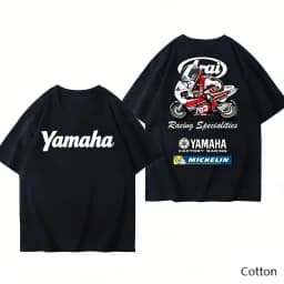 2026 YAMAHA White Oversized Retro Racing Print Cotton T-Shirt Unisex Breathable Biker Street Top