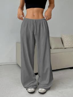 New Women's Fashion Comfortable Solid Color Pants Loose Wide Leg Sporty Casual Elastic Waist Pants