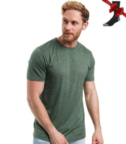 100% Merino Wool T Shirt Men Base Layer Merino Tshirt 180G Everyday Undershirt Wicking Breathable Anti-Odor + Hiking Blend Socks