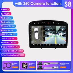 Hizpo 9inch 2Din Wireless CarPlay Android Auto Car Radio for 308 308S 408 2012 - 2020 Headunit DSP RDS BT 4G GPS Navi 360° CAM