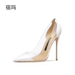 2026 Elegant Women's High Heels Clear Rhinestone Decorated Comfortable Transparent PVC Pointed Toe Pumps for Wedding And Party