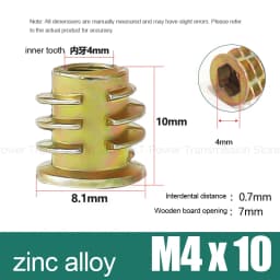 10-100Pcs M4 M5 M6 M8 M10 Zinc Alloy Thread for Wood Insert Nut Flanged Hex Drive Head Furniture Nuts Selection Length 6-30mm