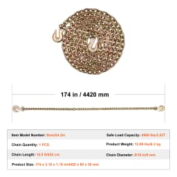 SucceBuy 10/14ft G80 Transport Binder Chain 3/8" 5/16" Tow Chain with Clevis Grab Hooks Trailer Logging Chain for Towing Truck