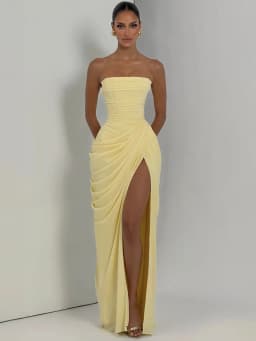 Mozision Chiffon Off-shoulder Strapless Sexy Maxi Dress Women Elegant Sleeveless Backless High Split Ruched Club Party Dress