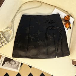 Retro Women's Black Button Up Jacquard Mini Skirts Vintage White High Waist Elegant Chinese Style A-line Short Skirt Summer 2024