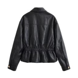 Guobioziy New Women's Classic Commuter Style Versatile High End Two Tone PU Leather Short Jacket Zipper Closure Polyester Fiber