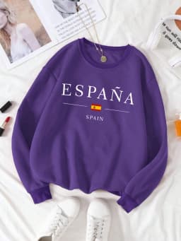 España Spain Flag Design Womens Y2K Sweatshirts All-Match Loose Pullover Autumn Fleece Streetwear Casual O-Neck Clothing
