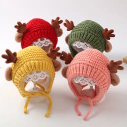 Cute Elk Baby Hat With Ear Winter Christmas Knitted Kids Beanie Outdoor Ear Protection Cap Toddler Boys Girls Warm Ski Hats
