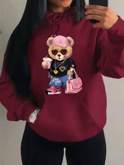 Cool Bear Sister Pattern Creative Design Women Clothes Creativity Fleece Hoodie Harajuku Pocket Pullovers Funny Autumn Hoody