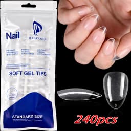 120/240pcs Short Almond Half Matte False Nail Tips 12 Size Clear Square Short Almond Soft Gel Nail Tip Full Cover Nail Extension