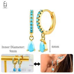 925 Sterling Silver Needle Exquisite Turquoise Silver Earrings for Women Blue Crystal Geometry Pendant Earrings Luxury Jewelry