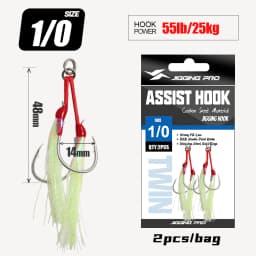 JIGGING PRO 1/0 2/0 3/0 4/0 Heavy Duty Double Assist Hooks Steel Wire Core Jigging Hooks Luminous Saltwater Fishing Tackle
