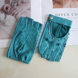 New Women's Sheepskin Half Finger Gloves Thin Style Unlined Rivet Style Colored Genuine Leather Driving Gloves