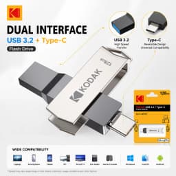Kodak K273 Double Nip USB Flash Drive USB3.2 Type-c 32GB 64GB 128GB 256GB High Speed Pen Drive Memory Stick Metal OTG Pendrive