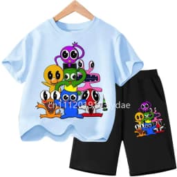 Summer Short Sleeve Tshirt Set Cartoon Tee Tops Game Anime Shirts Camiseta Kids Rainbow T-shirt Friends Girls Boys Clothes