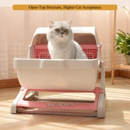 Semi‑Automatic Tilt Sifting Cat Litter Box No Scoop Needed Open‑Top Cat Toilet with Waste Drawer PP Resin for Cats up to 16.5lbs