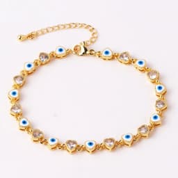 18K Gold Plated Heart Turkish Evil Eye Charm Bracelet for Women Boho Lucky Copper Chain Adjustable Bracelet Summer Jewelry