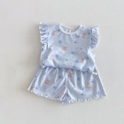6M-5Y Summer Cute Kids Set Floral Flutter Sleeve Top+Ruffle Hem Shorts 2Pcs Clothing for Girls Breathable Soft Children Suit