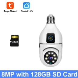 8MP HD PTZ WiFi Dual Lens Dual Screen E27 Bulb Camera Tuya Smart Life Security Video Surveillance Camera Ai Human Auto Tracking