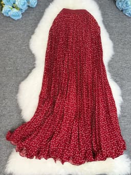 Polka Dot Print High Elegant A-line Pleated Long Skirt For Women 2025 Spring autumn Office Lady Casual Leopard Skirts